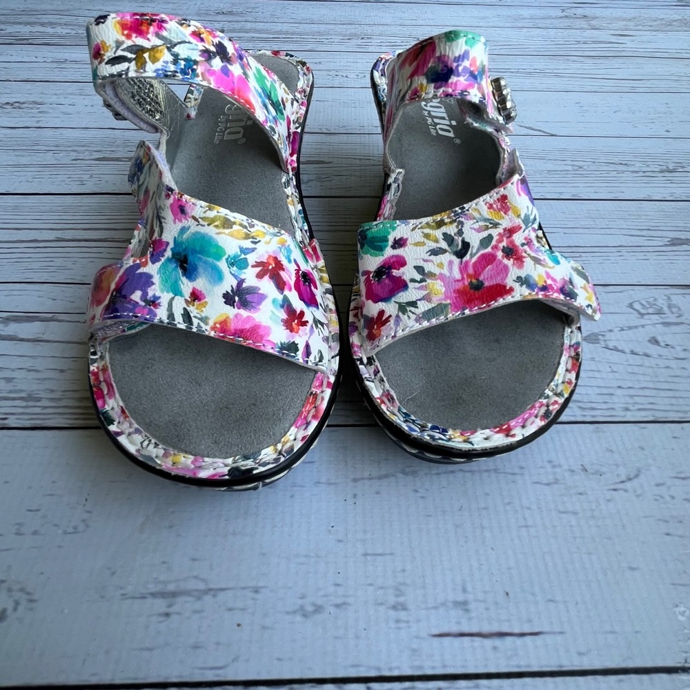Alegria Womens Floral Comfort Leather Wedge Sandals EU 35/US 5-5.5 Cottagecore - Picture 6 of 12